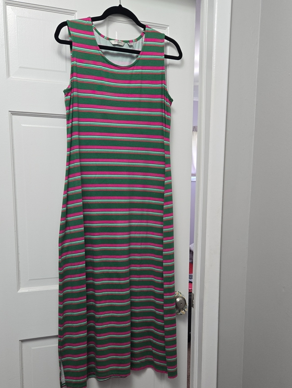 Liz Claiborne Sleeveless Striped Maxi Dress in Green and Pink